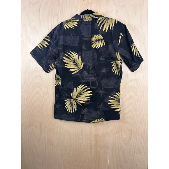 Palmwave Hawaiian Shirt Mens M Black Gold Palm Leaves Aloha Button Up - Picture 3 of 8